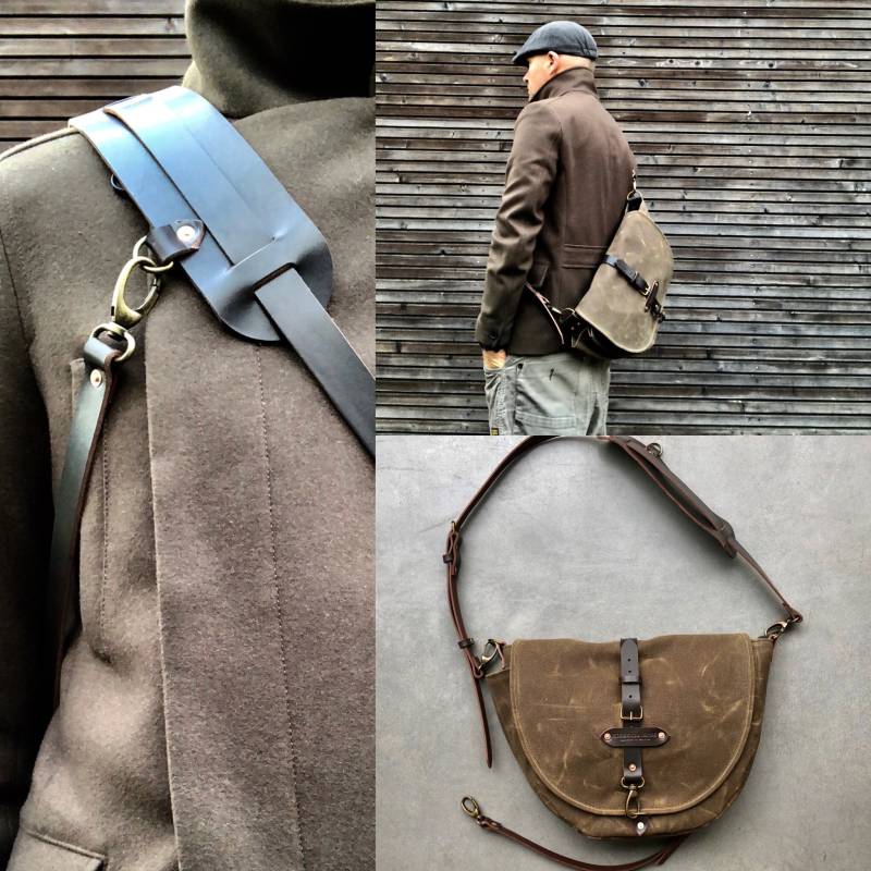 Schultertasche Aus Waxed Canvas Jagd - Umhängetasche Mit Ledergurt von treesizeverse