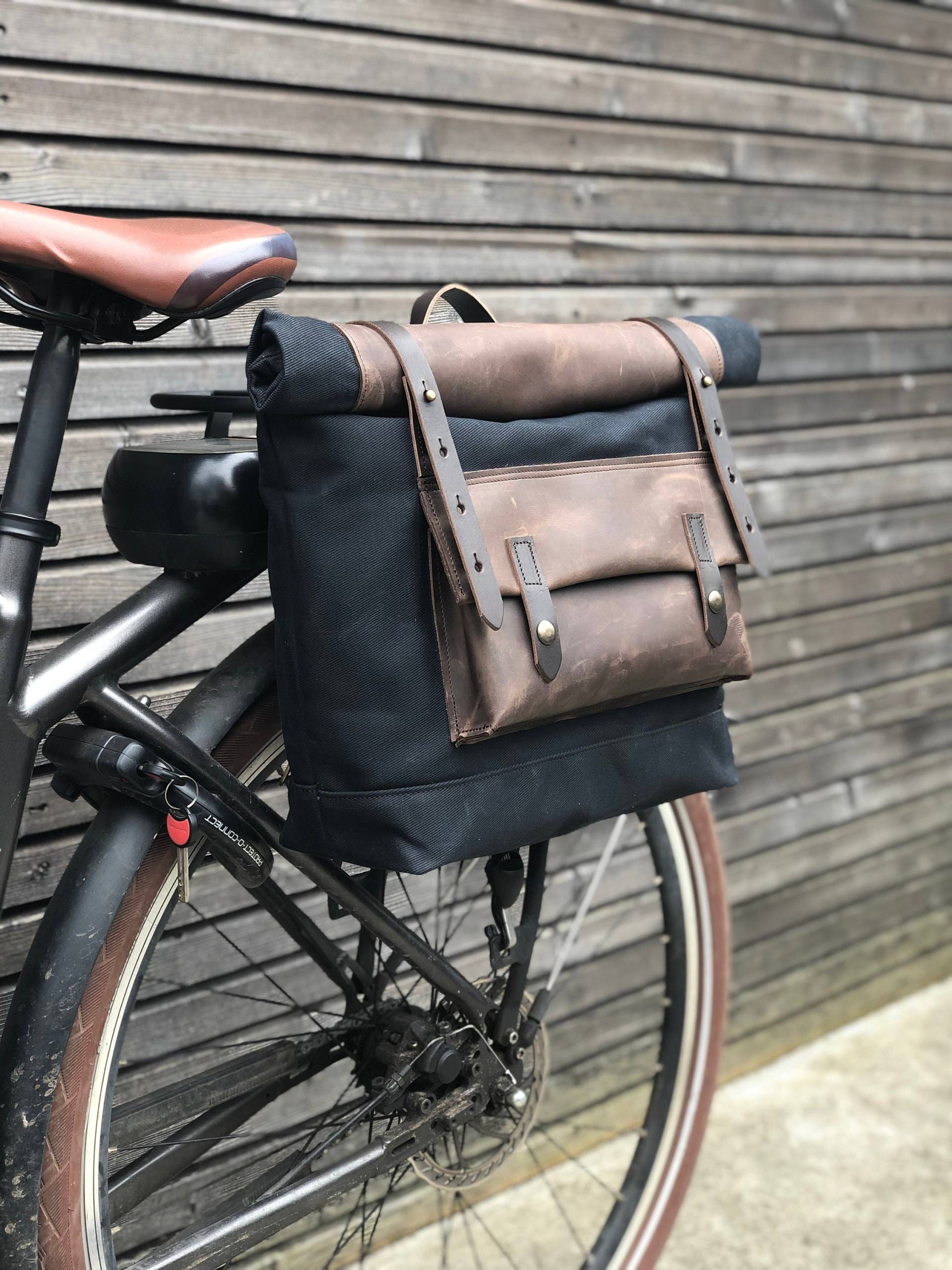 Schwarze Wasserdichte Motorradtasche Aus Gewachschtem Canvas Leder Satteltasche Fahrradtasche Fahrradzubehör von treesizeverse