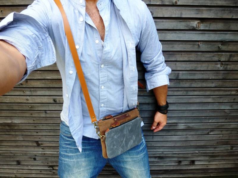 Tagestasche Aus Gewachstem Canvas/Kleine Umhängetasche Mit Schulterriemen Pflanzlich Gegerbtem Leder von treesizeverse