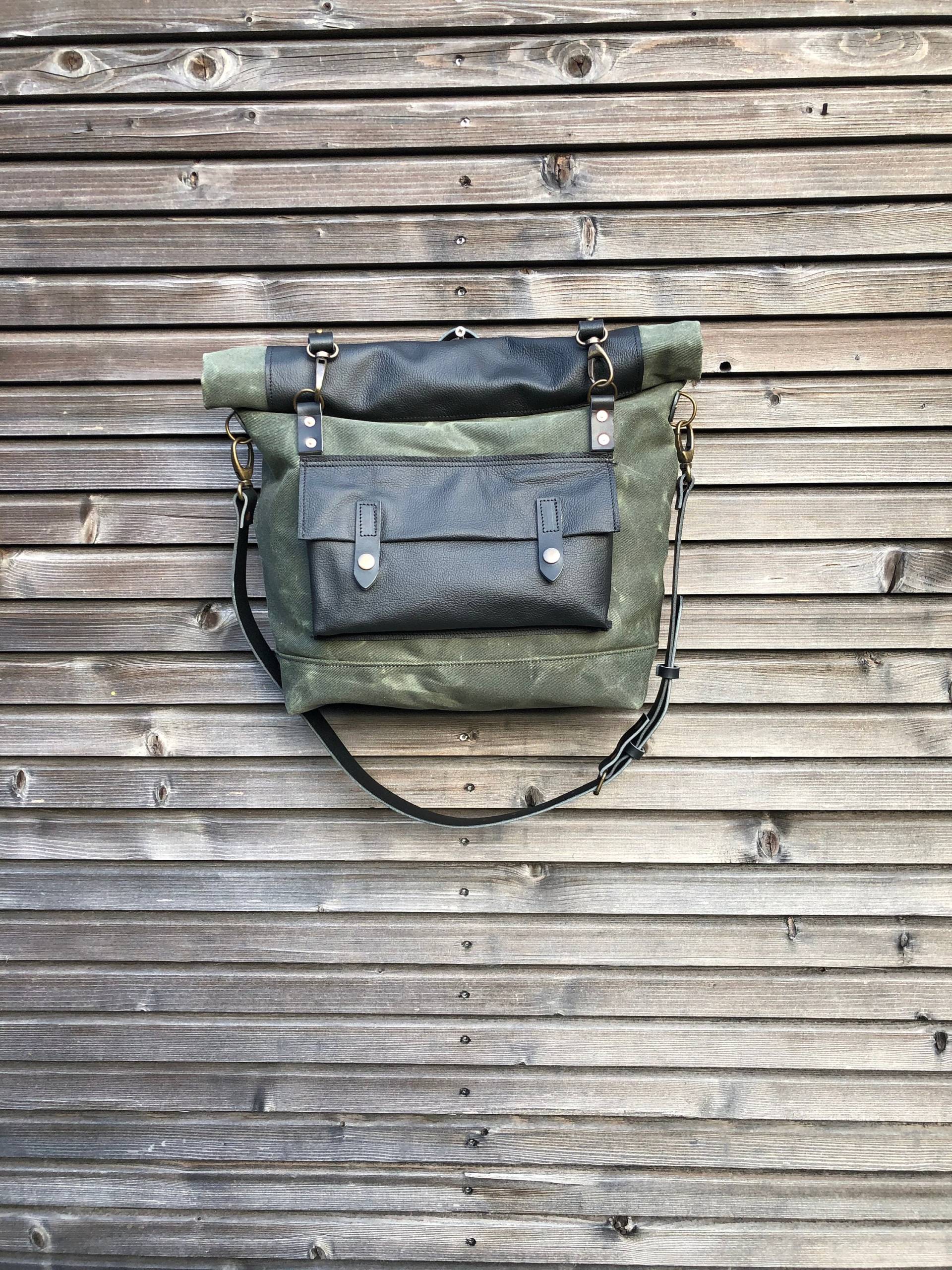 Wasserdichte Motorradtasche Aus Gewachstem Canvas Und Leder Mit Abnehmbarem Cross-Body-Bügel Fahrradzubehör von treesizeverse