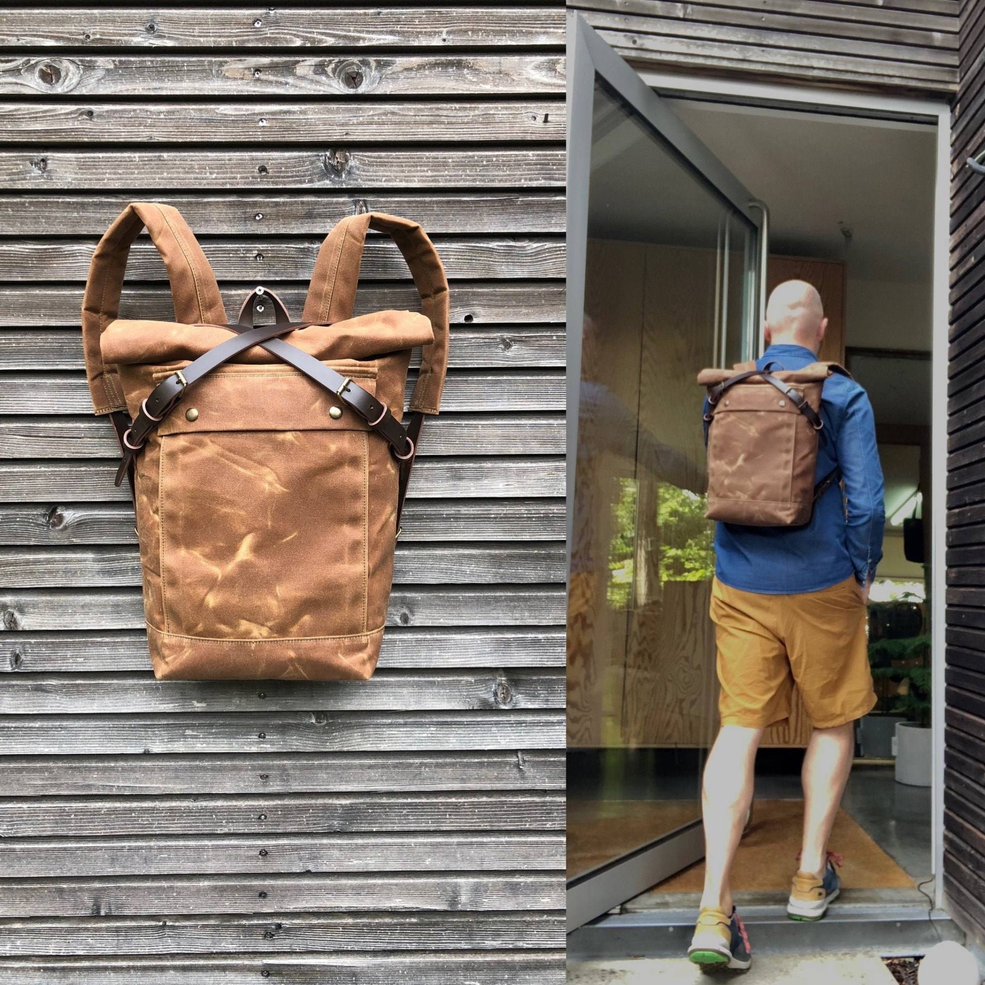 Wasserdichter Rucksack Mittelgroß in Gewachster Canvas, Mit Volumen-Fronttasche Und Doppellagigem Boden von treesizeverse