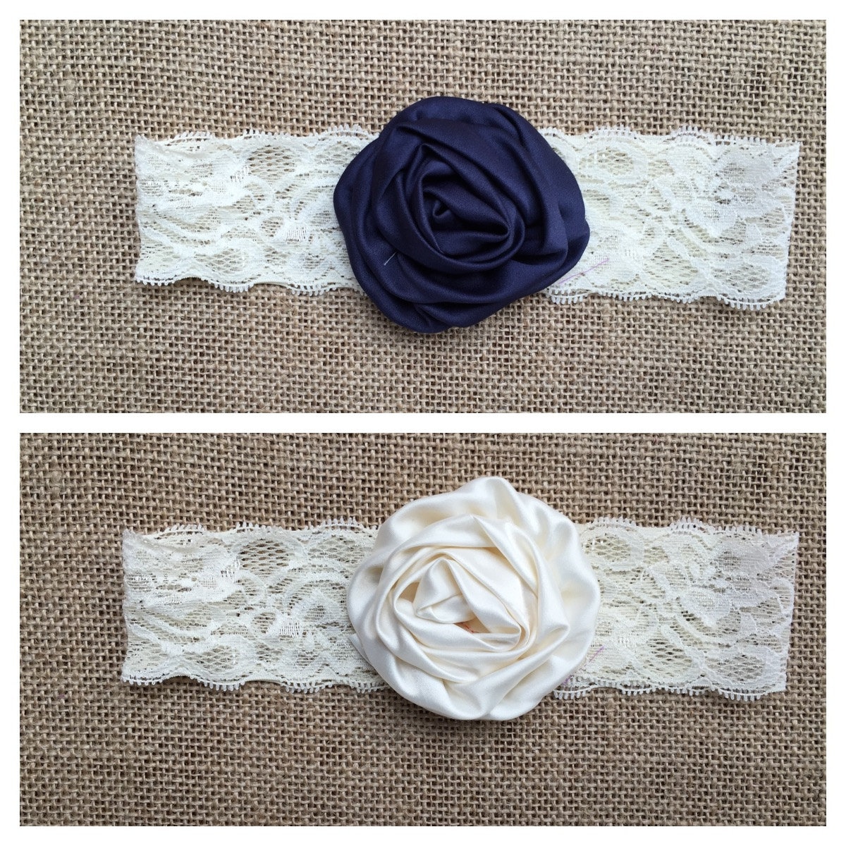 Elfenbein Marineblau Rosette Satin Haarband, Stirnband Lace, Neugeborenes, Baby, Kind, Blumenmädchen Elfenbein Marineblau Rosette Satin Haarband, Stirnband Lace, Neugeborenes, Baby, Kind, Blumenmädchen von trelliesboutique