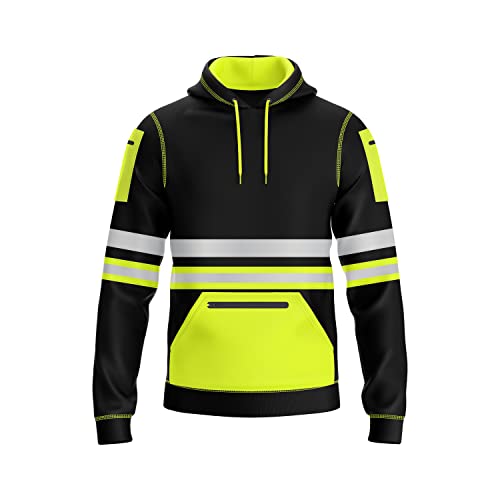 trending babz Herren Hi Vis Pullover Hoodie Reflektorband Sicherheitsarbeit Kordelzug Mehrere Reißverschlusstaschen High Viz Hohe Sichtbarkeit Hoodie Sweatshirt von trending babz