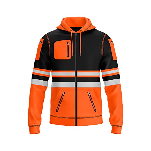 trending babz Herren Hi Vis Pullover Hoodie Reflektorband Sicherheitsarbeit Kordelzug Mehrere Reißverschlusstaschen High Viz Hohe Sichtbarkeit Hoodie Sweatshirt von trending babz