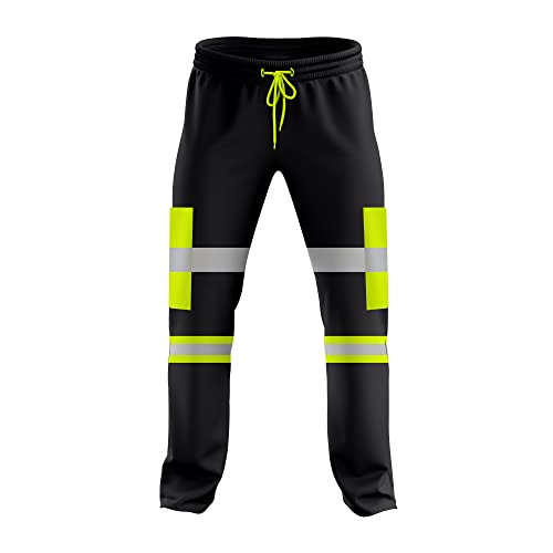 trending babz Herren-Jogginghose mit hoher Sichtbarkeit, zweifarbig, reflektierendes Band, Bündchen, Arbeitskleidung, Jogginghose (L, Gelb Schwarz 4) von trending babz