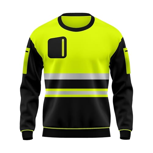 trending babz Hi Vis Hohe Sichtbarkeit Lange Ärmel Sicherheit Kontrast Reflektierende Effekte Rundhals Sweatshirt Arbeitskleidung Top Gelb Schwarz von trending babz