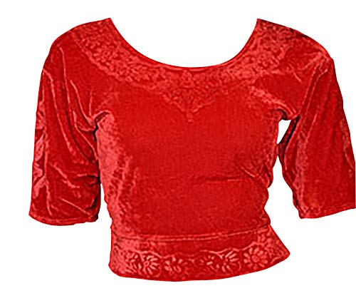 Trendofindia Rot Choli (Sari Oberteil) Samt Gr. S bis 3XL ideal für Bauchtanz (L) von trendofindia