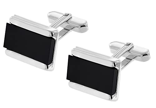 trendor 41876 Manschettenknöpfe 925 Silber mit Onyx modisches Accessoire für Herren, zeitlose Geschenkidee für Männer, von trendor