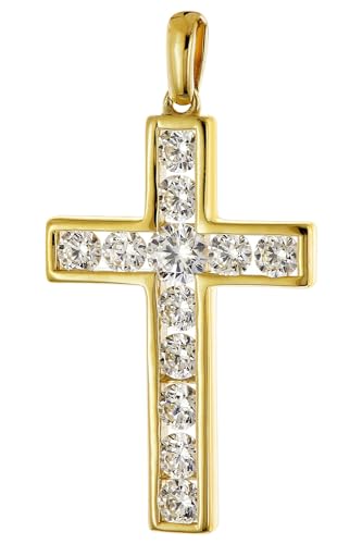 trendor Anhänger Kreuz 333 Gold mit Zirkonia zauberhaftes Schmuckstück für Damen, edles Accessoire und wunderschöne Geschenkidee 68147 von trendor