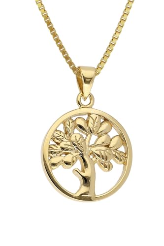 trendor Anhänger Lebensbaum Gold 333/8K mit goldplattierter Silberkette eleganter Halsschmuck für Frauen, diese Halskette ist eine tolle Geschenkidee, 41554 von trendor
