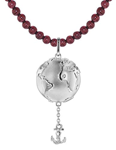 trendor Anhänger Planet Erde Silber 925 + Granat-Kette Sterling Silber, Halskette für Damen, Kette in modischem Perlen-Look, zauberhaftes Geschenk 75498 von trendor