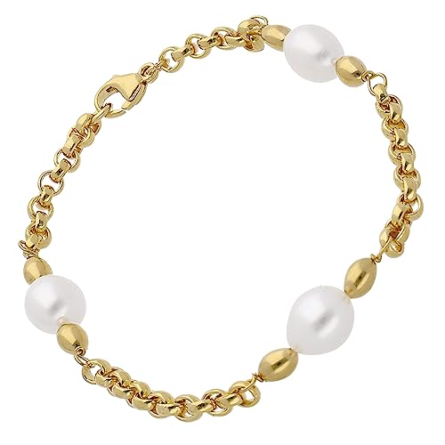trendor Damen-Armband 925 Silber Goldplattiert mit Perlen zauberhafter Armschmuck für Frauen, zeitlose Geschenkidee, 15659 von trendor