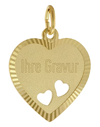 trendor Damen Gravur-Anhänger Gold 333 (8 Kt) Herz mit Namen inklusive Wunsch-Gravur Gravurschmuck aus Echtgold, Schmuckstück für Damen und Herren, 51933 von trendor