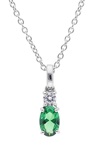 trendor Damen-Halskette Silber mit Grünem Stein eleganter Silberschmuck für Frauen, Halsschmuck aus Sterlingsilber, zeitlose Geschenkidee 15159 von trendor