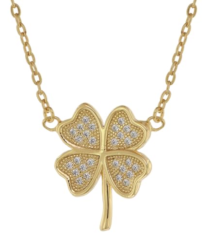 trendor Damen-Halskette mit Kleeblatt Gold auf Silber mit Zirkonias wunderschöner Halsschmuck aus goldplattiertem Sterlingsilber für modische Frauen, 75488 von trendor