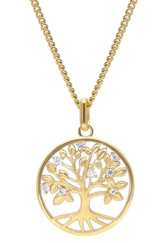 trendor Damen-Kette 925 Silber Vergoldet Lebensbaum Collier modisches Schmuckstück für Frauen, liebevolles Accessoire 28538-45 45 cm von trendor