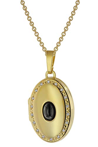 trendor Damen-Kette mit Medaillon Onyx und Zirkonia Gold auf Silber 925 75748-45 45 cm von trendor