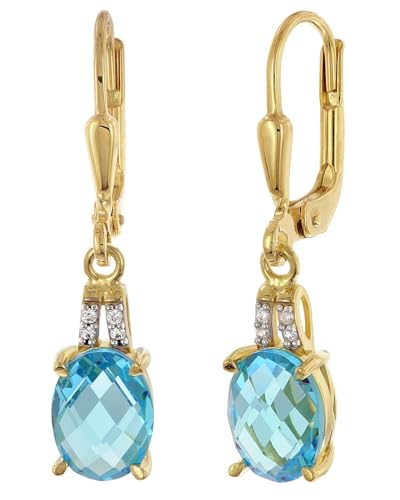 trendor Damen-Ohrringe 925 Silber Vergoldet Mit Synthetischen Blautopas modischer Ohrschmuck für Frauen, zauberhafte Geschenkidee und elegantes Accessoire 68982 von trendor