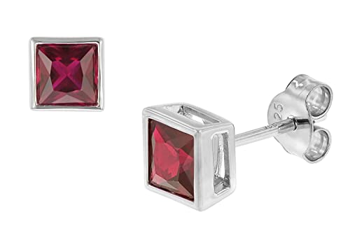 trendor Damen-Ohrringe 925 Sterlingsilber synthetischer Granat Ohrschmuck aus echtem Silber, elegante Geschenkidee für Frauen mit Geburtsstein 51670-07 von trendor