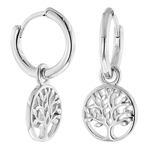 trendor Damen-Ohrringe 925 Silber Creolen mit Lebensbaum 925 Silber eleganter Ohrschmuck aus Sterlingsilber, Geschenkidee aus Echtsilber für Frauen 51020 von trendor