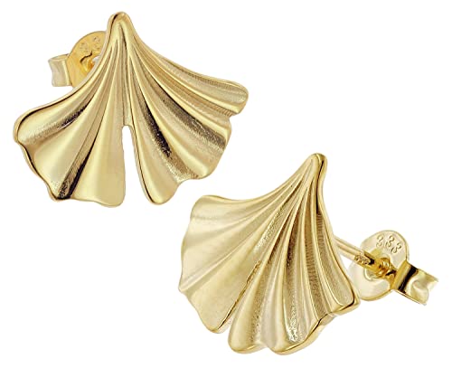 trendor Damen-Ohrringe Gold 333/8K Ginkgo Ohrstecker modischer Ohrschmuck aus Echtgold, elegante Geschenkidee für Frauen, 15203 von trendor