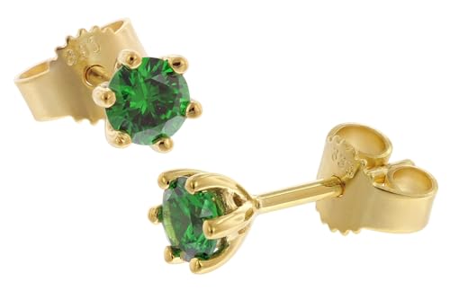 trendor Damen-Ohrringe Gold 333/8K mit synthetischem Smaragd modischer Ohrschmuck für Frauen, perfekte Geschenkidee und edles Accessoire, 68782 von trendor