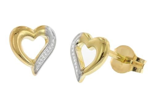 trendor Damen-Ohrringe Gold 333 / 8K Bicolor Herz-Ohrstecker Ø 6 mm 28464 von trendor
