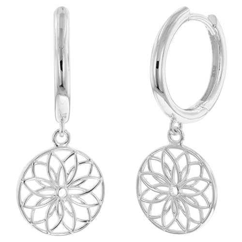 trendor Damen-Ohrringe Lebensblume Silber 925 Klapp-Creolen modischer Ohrschmuck für Frauen, elegante Geschenkidee und auffälliges Accessoire, 15920 von trendor