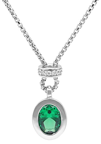 trendor Damenkette Silber Grüner Stein eleganter Silberschmuck für Frauen, Halsschmuck aus Sterlingsilber, zeitlose Geschenkidee 15135 von trendor