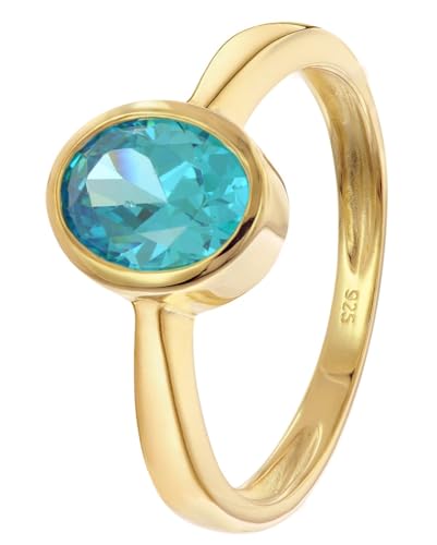 trendor Damenring 925 Silber Vergoldet Mit Synthetischem Blautopas 68950-58 Ringgröße 58/18,5 von trendor