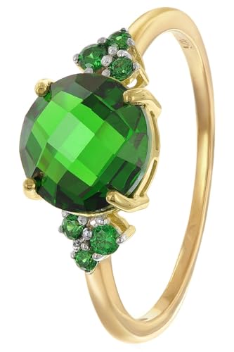 trendor Damenring 925 Silber Vergoldet Mit Synthetischem Smaragd zauberhaftes Schmuckstück für Frauen, elegante Geschenkidee, 28094-56 Ringgröße 56/17,8 von trendor