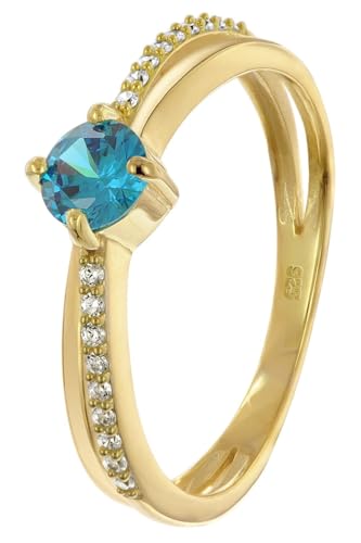trendor Damenring Silber Vergoldet Mit Synthetischem Saphir Und Zirkonia 68958-50 Ringgröße 50/15,9 von trendor