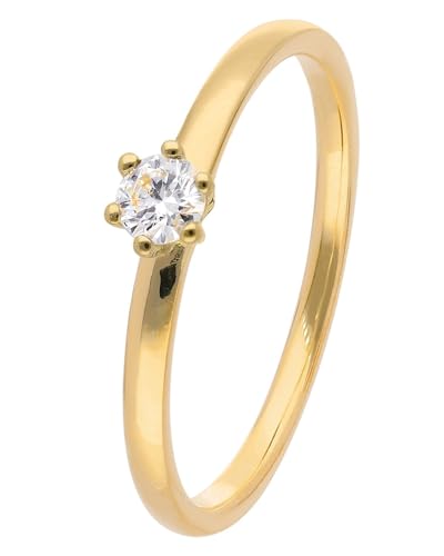 trendor Damen-Diamantring 585/14K Gold Brillant 0,14 ct zauberhaftes Schmuckstück für Frauen, zeitlose Geschenkidee, 15888-54 Ringgröße 54/17,2 von trendor