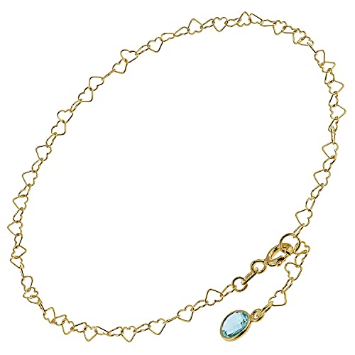 trendor Fußkettchen Gold auf Silber 925 mit Hellblauem Quarz modischer Fußschmuck für Damen, feine Kette aus vergoldetem Sterlingsilber, 51193 von trendor