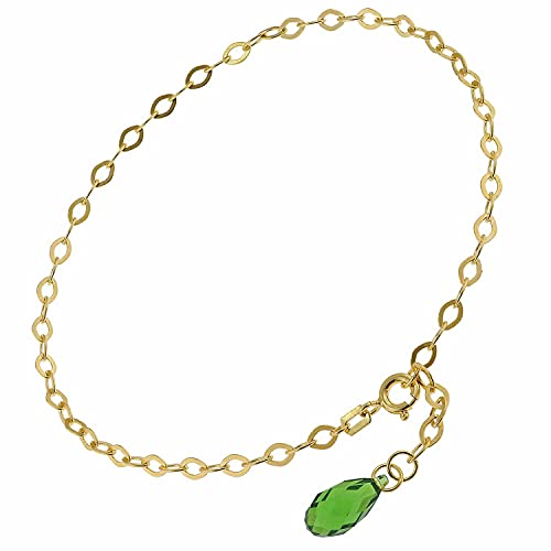 trendor Fußkette Gold auf Silber 925 mit grünem Kristall-Tropfen modischer Fußschmuck für Damen, feine Kette aus vergoldetem Sterlingsilber, 51196 von trendor