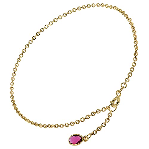 trendor Fußkette Silber vergoldet mit Rotem Quarz modischer Fußschmuck für Damen, feine Kette aus vergoldetem Sterlingsilber, 51192 von trendor