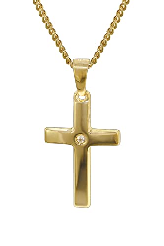 trendor Gold Kreuz 585 mit 40 cm goldplattierter Kette Damen und Herren Halskette, Gold Anhänger, Kreuz Anhänger aus Echtgold, Geschenkidee, mit Zirkonia 35799 von trendor