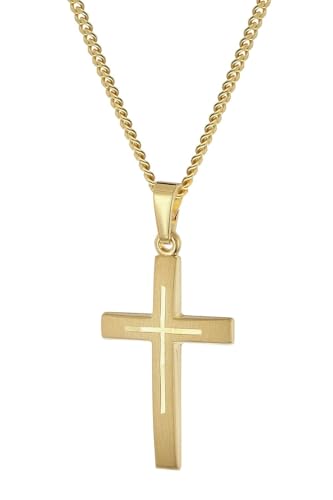 trendor Goldener Kreuz-Anhänger 585/14K An Goldplattierter Silberkette modisches Schmuckstück für Frauen, zauberhafte Geschenkidee 28599-45 45 cm von trendor