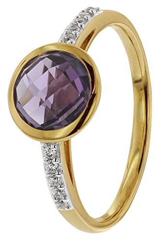 trendor Goldring für Damen mit Amethyst wunderschöner Ring aus Gelbgold für Frauen, elegante Geschenkidee 41342-58 Ringgröße 58/18,5 von trendor