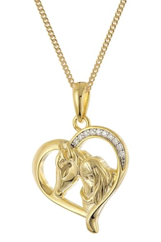 trendor Halskette Herz mit Pferd und Mädchen 925 Silber vergoldet wunderschönes Schmuckstück für Frauen, zauberhafte Geschenkidee 28444-40 40 cm von trendor