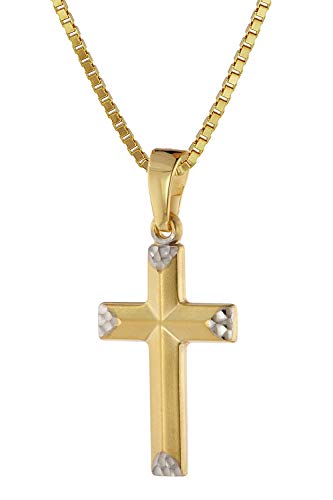 trendor Halskette mit Kreuz für Mädchen Gold 333/8 Karat Bicolor zauberhafter Halsschmuck mit Anhänger, wunderschönes Geschenk aus Echtgold 39524-42 42 cm von trendor