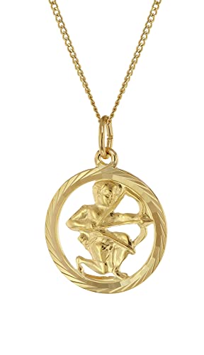 trendor Halskette mit Schütze Sternzeichen 333 Gold Ø 16 mm klassischer Tierkreiszeichen Anhänger für Damen oder Herren, zeitloser Halsschmuck 41980-12-45 45 cm von trendor