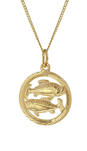 trendor Halskette mit Sternzeichen Fische 333 Gold Ø 16 mm klassischer Tierkreiszeichen Anhänger für Damen oder Herren, zeitloser Halsschmuck 41980-03-45 45 cm von trendor