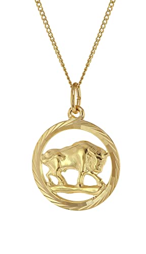 trendor Halskette mit Stier Sternzeichen 333 Gold Ø 16 mm klassischer Tierkreiszeichen Anhänger für Damen oder Herren, zeitloser Halsschmuck 41980-05-40 40 cm von trendor