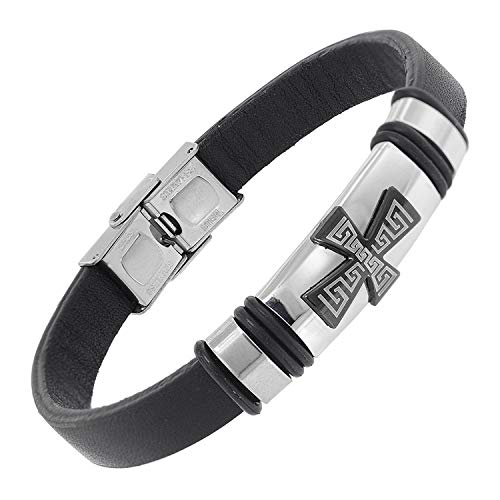 trendor Herren Leder-Armband Schwarz mit Kreuz dieser modische Armschmuck für Männer ist ein Fashion-Highlight, Armband aus Leder, Geschenkidee 75801 von trendor