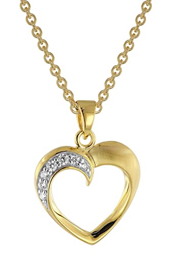 trendor Herzanhänger Gold 333 / 8K mit vergoldeter Silberkette zauberhafter Halsschmuck für Damen, diese Halskette ist eine tolle Geschenkidee, 51816-45 45 cm von trendor