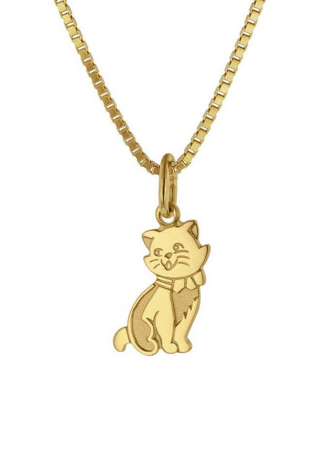 trendor Kette mit Anhänger Anhänger Katze Gold 333 (8 Karat) + goldplattierte Silberkette von trendor