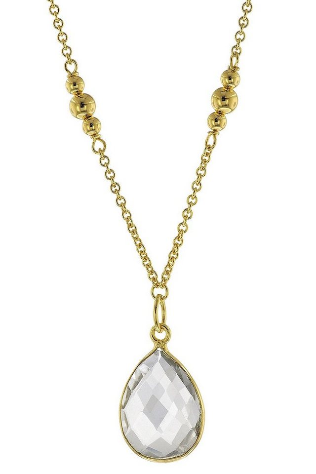 trendor Kette mit Anhänger Gold auf Silber 925 Collier mit facettiertem Quarz von trendor