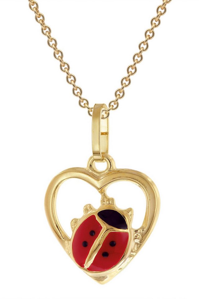trendor Kette mit Anhänger Käfer-Herz Anhänger 333 Gold mit Vergoldeter Silberkette von trendor