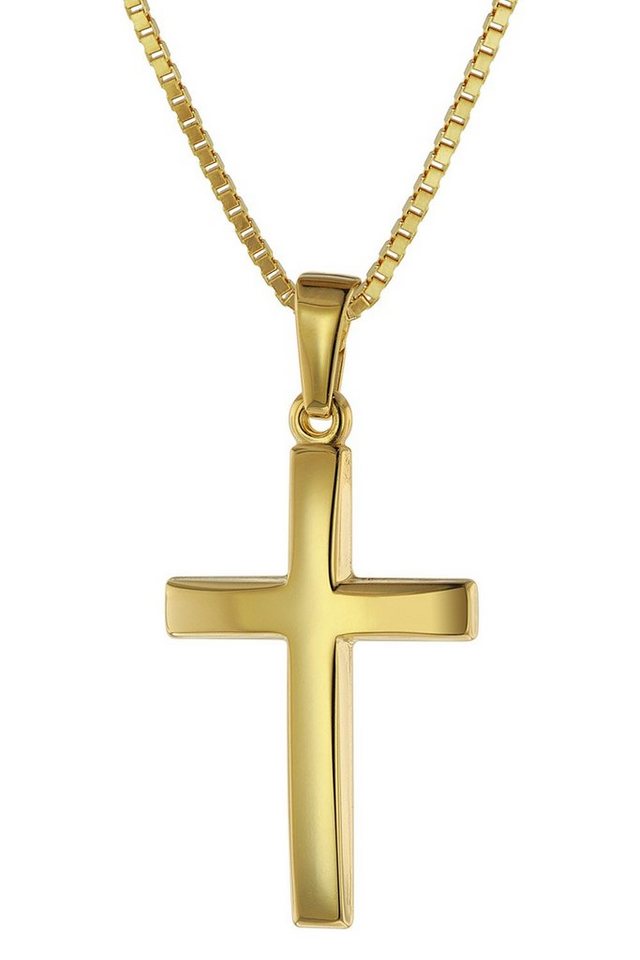 trendor Kette mit Anhänger Kreuz 21 mm Gold 585 mit goldplattierter Silberkette für Frauen von trendor
